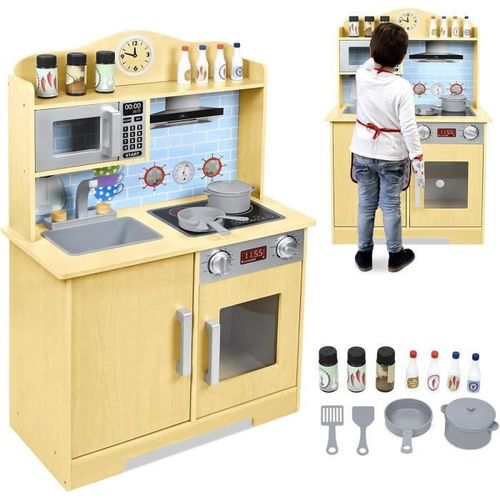 Cuisine Jouet - Yuenfong - Modèle B - Bois De Qualité - Ustensiles Inclus - Hauteur 92 Cm