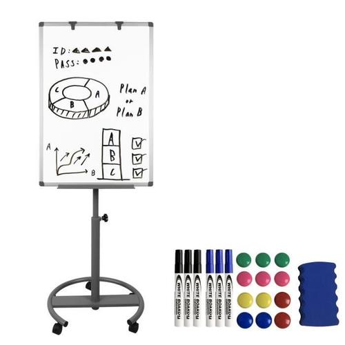 Chevalet De Conférence Avec Support - Hauteur Réglable, Mobile, 60 X 90 Cm, Tableau Magnétique Blanc, Pied Rond Avec Roulettes