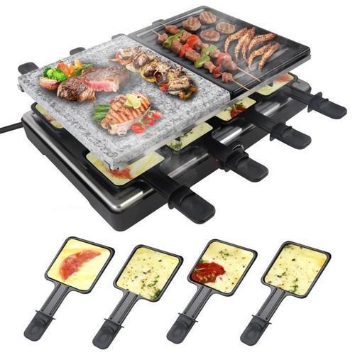 Gril à raclette 1400W pour 8 personnes Gril électrique avec plaque en granit Gril électrique Grill de table pour Fête Noël Camping