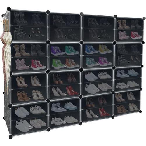 Diy Étagère À Chaussures 4 X 8 Niveaux En Plastique Pp Avec Transparent Porte & Protection Anti-Renversement Pour Couloir