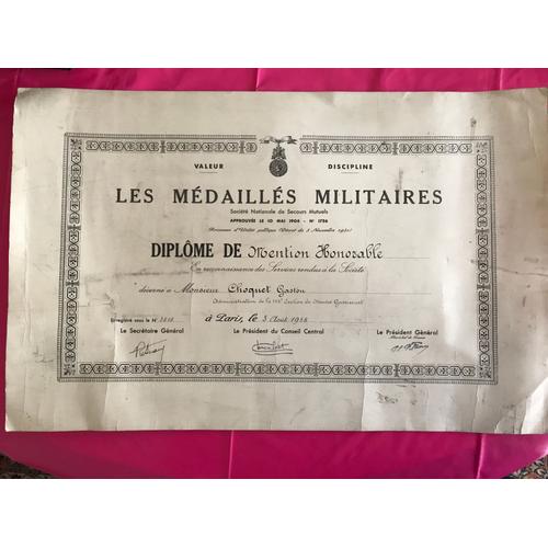 Les Madailles Militaire Diplome De Mention Honorable