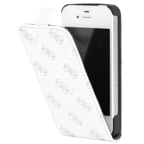 Etui Folio A Rabat Iphone 4 4s Guess Blanc White Cuir Simili (Pu)