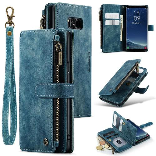 Caseme Étui Pour Samsung Galaxy S8 Portefeuille Étui Pour Femmes Hommes Avec Titulaire De La Carte Fentes Pour Cartes De Permis De Conduire Fentes Pour Cartes De Permis De Conduire - Bleu