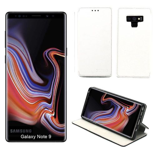 Etui Luxe Samsung Galaxy Note 9 Blanc Slim Cuir Style Stand Smartphone 2018 - Housse Coque Anti Choc De Protection Note9 - Accessoires Pochette Case