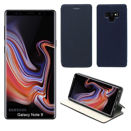 Etui Luxe Samsung Galaxy Note 9 Bleu Slim Cuir Style Stand Smartphone 2018 - Housse Coque Anti Choc De Protection Note9 - Accessoires Pochette Case