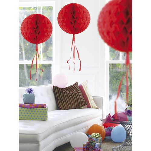 Suspension Ronde Rouge Avec Franges 30 Cm Taille Unique