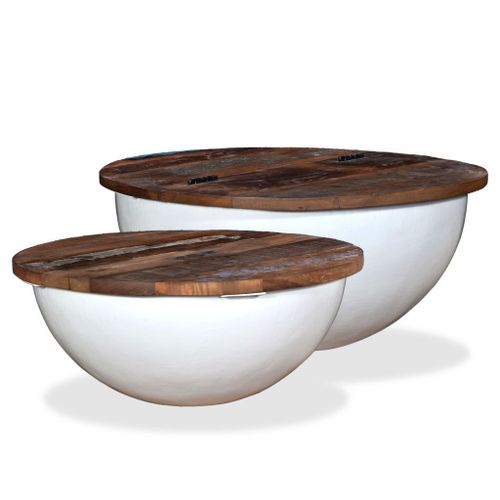 Table Basse 2 Pcs Bois De Récupération Massif Blanc Forme Bol