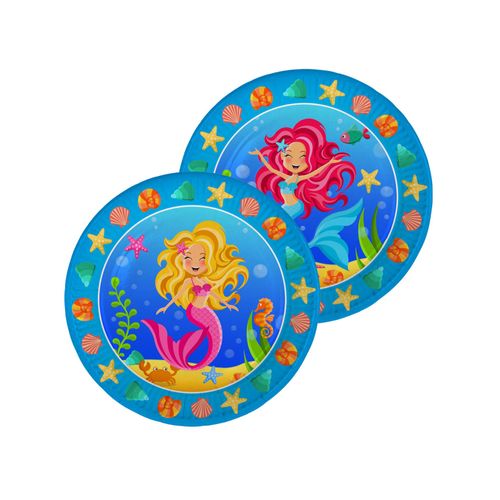 8 Assiettes En Carton Sirène Bleues 23 Cm Taille Unique