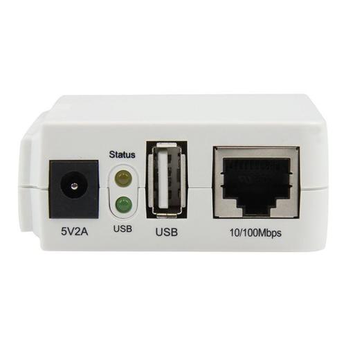 StarTech.com Serveur d'impression USB 2.0 sans fil N avec port Ethernet 10/100 Mb/s - 802.11 b/g/n  et 150 Mb/s - Blanc - Serveur d'impression - USB 2.0 - 10/100 Ethernet x 1 - blanc