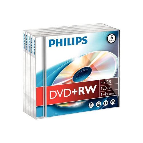 Philips - 5 x DVD+RW - 4.7 Go 4x - boîtier CD