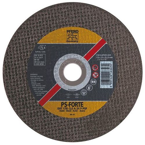 Disque à tronçonner PS-FORTE pour l'usinage de l'acier, Ø x Épais. : 178 x 1,6 mm, Modèle Droit, Vitesse maxi. 8600 tr/mn