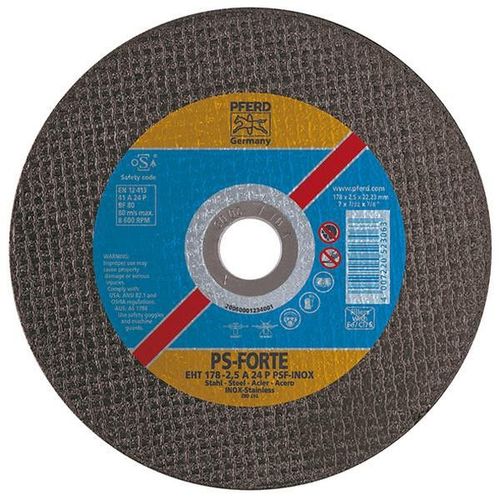 Disque à tronçonner PS-FORTE-INOX pour l'usinage de l'acier inoxydable, Ø x Épais. : 115 x 1,6 mm, Modèle Droit, Vitesse maxi. 13300 tr/mn