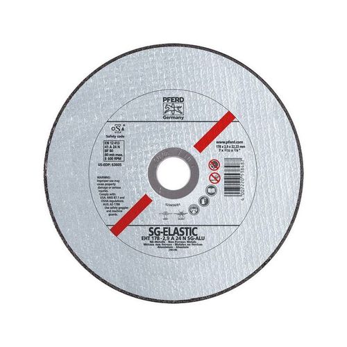 Meule à tronçonner SG-ELASTIC-ALU pour l'usinage de l'aluminium, Ø x Épais. : 178 x 1,6 mm, Modèle Droit, Vitesse maxi. 8600 tr/mn