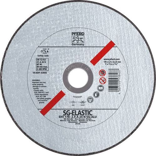 Meule à tronçonner SG-ELASTIC-ALU pour l'usinage de l'aluminium, Ø x Épais. : 230 x 2,9 mm, Modèle Droit, Vitesse maxi. 6600 tr/mn
