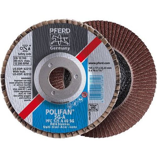 Meule-éventail Ø 125 mm (12200 tr/mn), POLIFAN® SG-A, Grain : 120, Modèle Bombé
