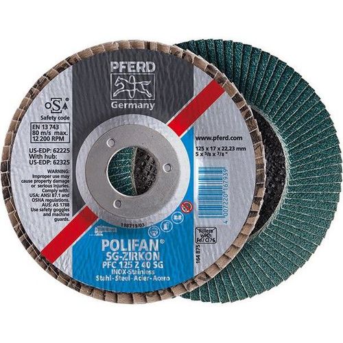 Meule-éventail Ø 125 mm (12200 tr/mn), POLIFAN® SG-ZIRKON, Grain : 60, Modèle Bombé