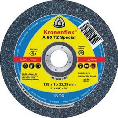 Disque à tronçonner A 60 TZ spécial pour l'usinage de l'acier inoxydable, Ø x Épais. : 125 x 1,0 mm, Modèle Droit, Vitesse maxi. 12200 tr/mn