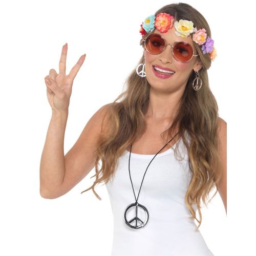 Ki De Hippie: Diadème, Lunettes, Collier Et Boucle D?Oreille (Taille Unique Femme)