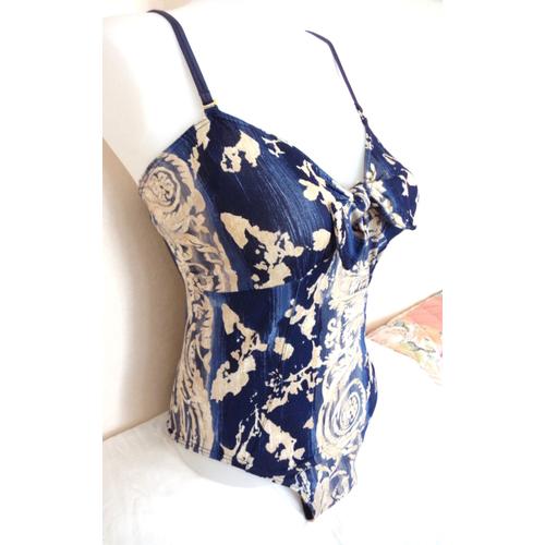 Maillot De Bain 1 Pièce Taille Xl Bleu Et Or Bretelles Amovibles