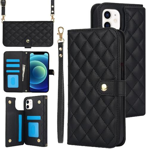 Étui Pour Iphone 13 Mini Protection Premium Brosse Antivol Étui Portefeuille En Cuir Style Crossbody Avec 5 Fentes Pour Cartes Fonction De Support - Noir