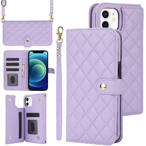 Étui Pour Iphone 13 Mini Protection Premium Brosse Antivol Étui Portefeuille En Cuir Style Crossbody Avec 5 Fentes Pour Cartes Fonction De Support - Violet Clair