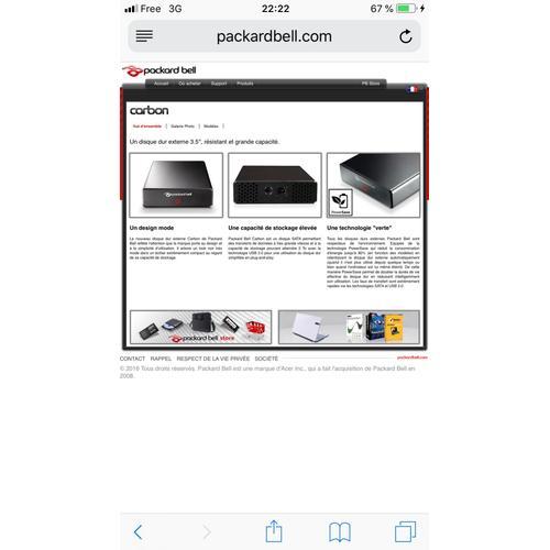 Packard Bell Carbon - Disque dur - 1 To - externe (de bureau) - 3.5" - USB 2.0 - 7200 tours/min - mémoire tampon : 8 Mo - noir