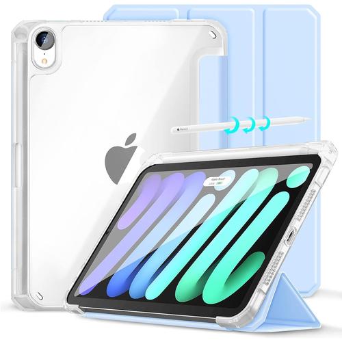 Coque Compatible Avec Ipad Mini 6e Génération, Coque Ipad Mini 6 (8,3 Pouces 2021), Ultra-Mince Étui Translucide Avec Porte-Crayon, Réveil/Veille Automatique