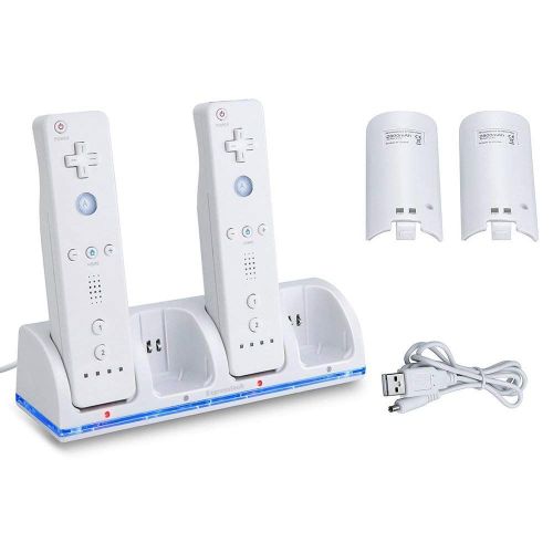 Station De Charge Avec 4 Batteries Pour Nintendo Wii/U Télécommande - Blanc