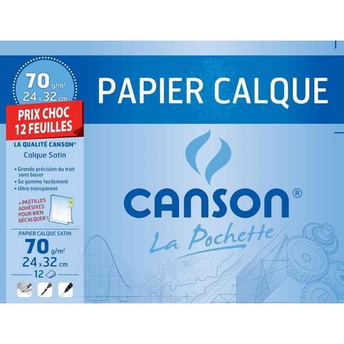 Canson Pochette 12 Feuilles Papier Calque Satin 240 X 320 Mm 70g