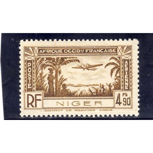 Timbre De Poste Aérienne Du Niger (Avion Survolant Une Palmeraie)