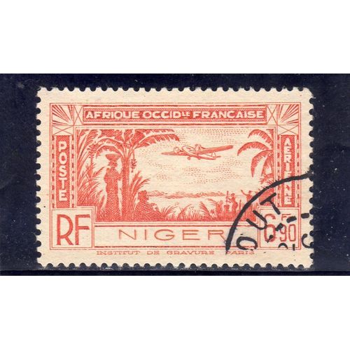 Timbre De Poste Aérienne Du Niger (Avion Survolant Une Palmeraie)