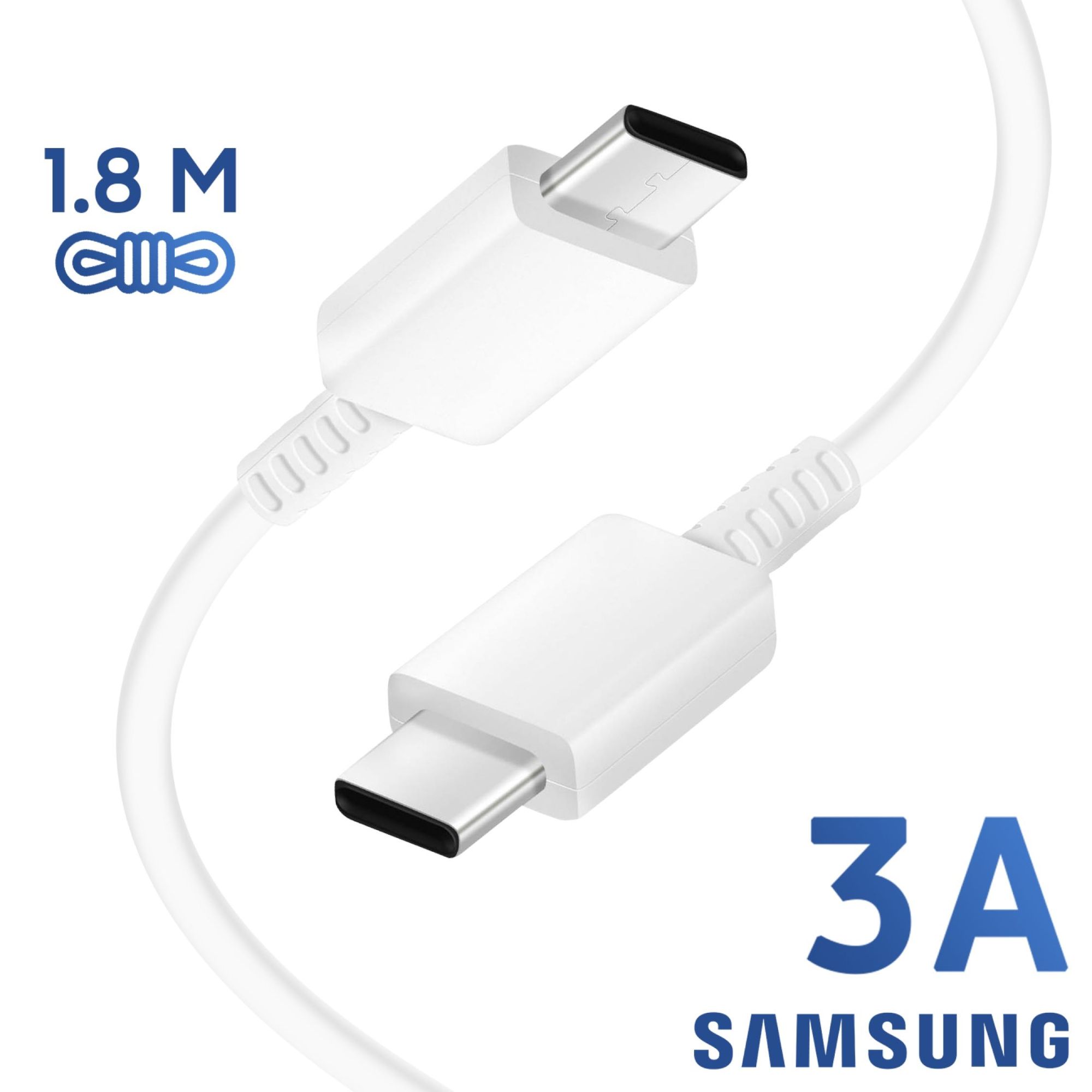 180cm - Cable Cordon Blanc Prise double USB-C Charge Rapide Original Samsung sur Chargeur 15W/25W Type-C Pour Galaxy A04 A04s A14 A24 A34 A54