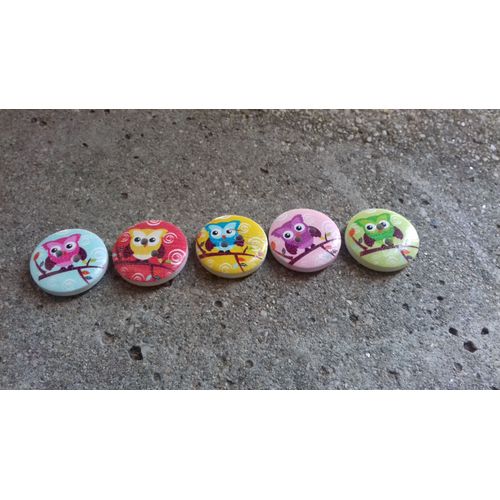 5 Boutons Motif Chouette