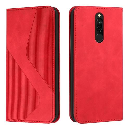 Étui Pour Xiaomi Redmi 8/8a Magnétique Folio Flip Cuir Pu Portefeuille Portefeuille, Titulaire De Fentes Pour Cartes - Rouge