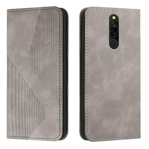 Étui Pour Xiaomi Redmi 8/8a Titulaire De Fentes Pour Cartes Cuir Pu Portefeuille Portefeuille, Folio Flip Magnétique - Gris