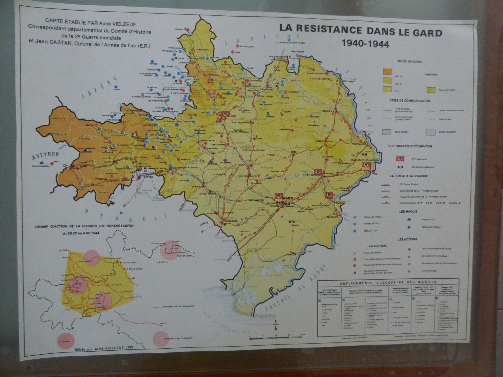 La RESISTANCE dans le GARD 1940-1944, carte établie par A.Vielzeuf, MAQUIS,  1981 | Rakuten