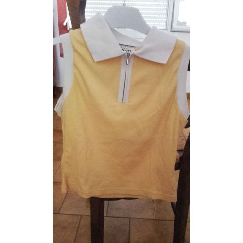 Polo Sans Manche Jaune Col Blanc Ts/M