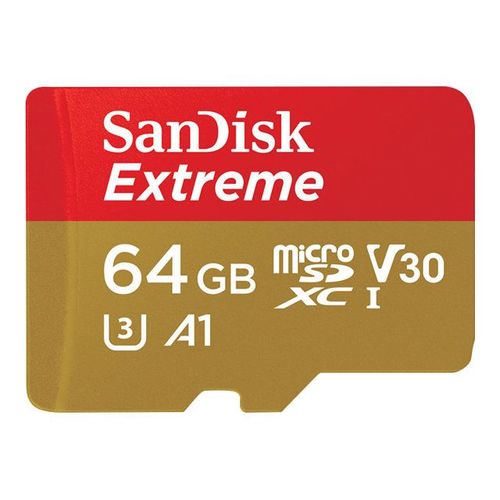 SanDisk Extreme - Carte mémoire flash (adaptateur microSDXC vers SD inclus(e)) - 64 Go - A1 / Video Class V30 / UHS-I U3 - microSDXC UHS-I
