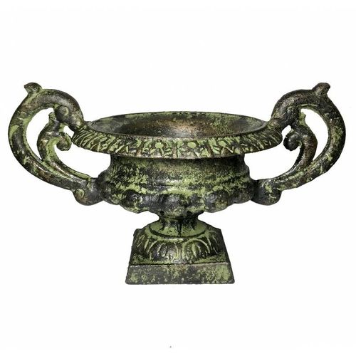 Vase Vasque Chambord Jardinière De Pilier Pot De Fleur Décoratif En Fonte Verte 14,5x16,5x26cm