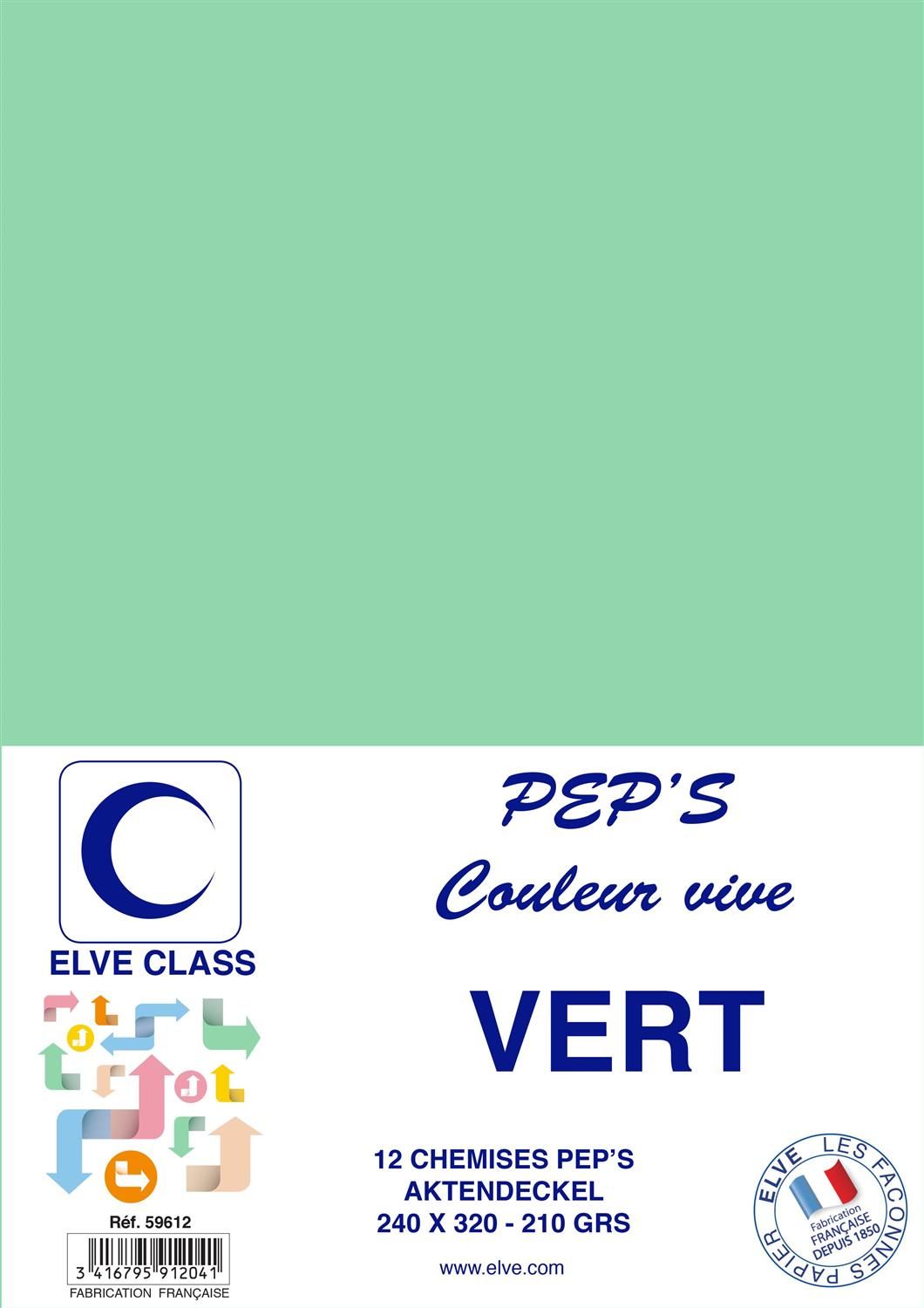 Elve Pqt De 12 Chemises 210 G 240 X 320 Mm Pep's Coloris Vifs Vert