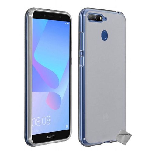 Housse Etui Coque Pochette Silicone Gel Fine Pour Huawei Y6 (2018) + Verre Trempe - Blanc Transparent