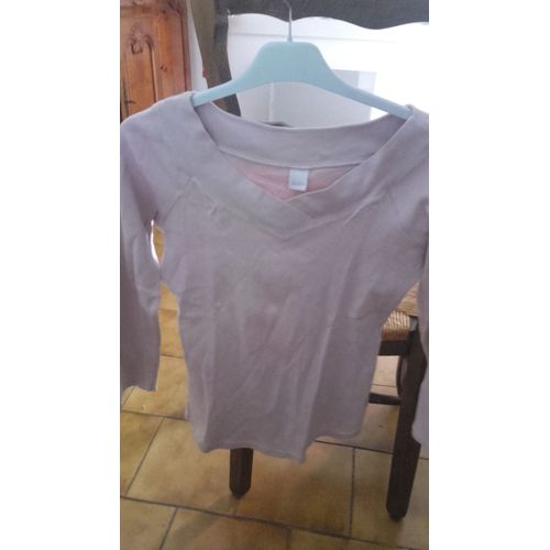 T Shirt Manches Longues Camaïeu Rose Imprimé Tl Col V Coton