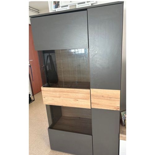 Vitrine 1 Porte +Led Deco Chêne Et Gris