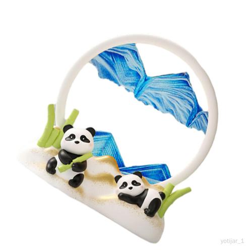 Statue de Panda ornement en mouvement, image d'art de sable pour bureau, Bleu