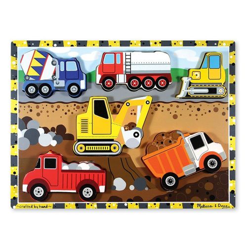 Melissa & Doug Fun Construction Vehicles Wooden Chunky Puzzle