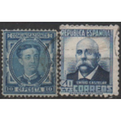 Espagne: Lot De 2 Timbres Émis Entre 1876 Et 1879.