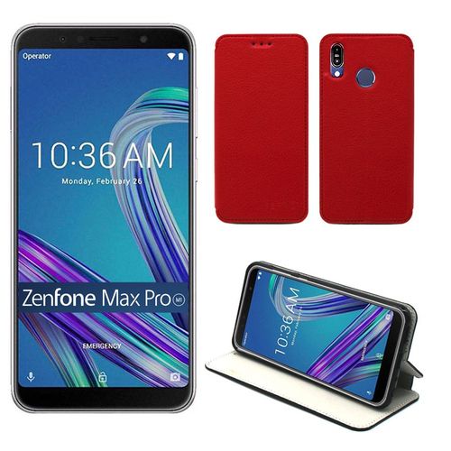 Etui Luxe Asus Zenfone Max Pro M1 Zb601kl Rouge Ultra Slim Cuir Style Stand - Housse Coque De Protection Zenfone Max Pro M1 5.99 Pouces 2018 - Accessoires Pochette Xeptio