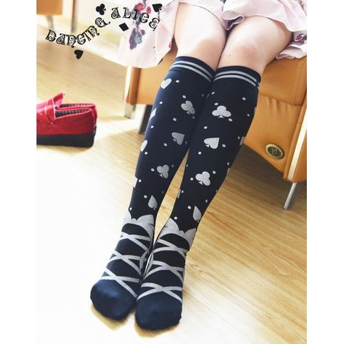 Chaussettes Lolita Alice Poker Pique A Carte Haute Écolière Longue