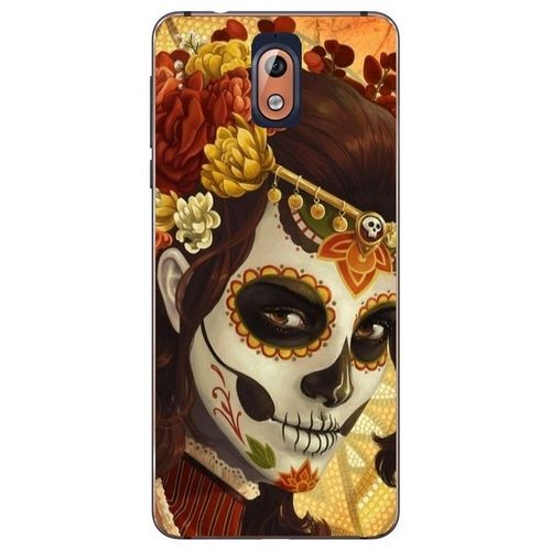 Coque Nokia 3.1 2018 Mort 33 Calavera Mexicaine Fleur Tatoo Or