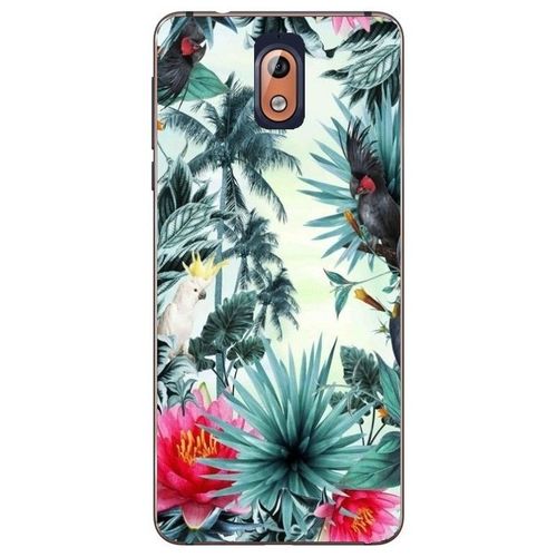 Coque Nokia 3.1 2018 Perroquet Palmier Exotique Tropical Fleur Rose